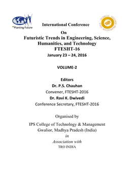 Futuristic Trends in Engineering, Science, Humanities, and Technology FTESHT-16 January 23 – 24, 2016