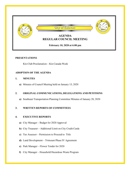 Agenda Regular Council Meeting