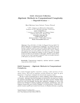 Algebraic Methods in Computational Complexity  Dagstuhl Seminar 