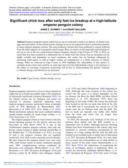 Significant Chick Loss After Early Fast Ice Breakup at a High-Latitude