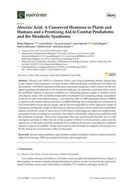 Abscisic Acid: a Conserved Hormone in Plants and Humans and a Promising Aid to Combat Prediabetes and the Metabolic Syndrome