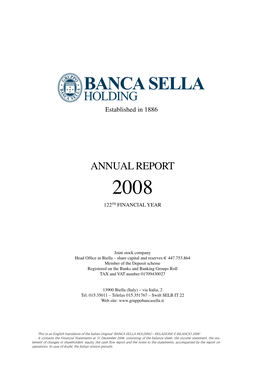 ANNUAL REPORT 2008 122Th Financial Year