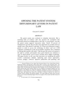 Opening the Patent System: Diffusionary Levers in Patent Law