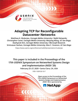 Adapting TCP for Reconfigurable Datacenter Networks Matthew K