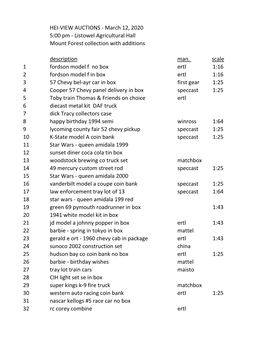 HEI-VIEW AUCTIONS - March 12, 2020 5:00 Pm - Listowel Agricultural Hall Mount Forest Collection with Additions