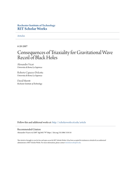 Consequences of Triaxiality for Gravitational Wave Recoil of Black Holes Alessandro Vicari Universita Di Roma La Sapienza