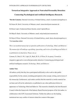 Toward an Integrative Approach to Nonverbal Personality Detection