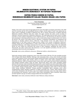 Noken Electoral System in Papua Deliberative Democracy in Papuan Tradition1