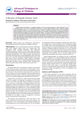 A Review of Peptide Nucleic Acid Shafiquzzaman Siddiquee*, Kobun Rovina and Asis Azriah Biotechnology Research Institute, University Malaysia Sabah, Malaysia