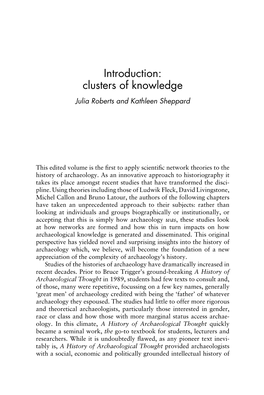 Introduction: Clusters of Knowledge Julia Roberts and Kathleen Sheppard