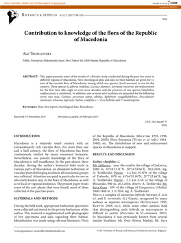 Contribution to Knowledge of the Flora of the Republic of Macedonia