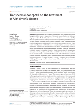 Transdermal Donepezil on the Treatment of Alzheimer's Disease