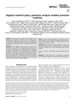 Atypical Cerebral Palsy: Genomics Analysis Enables Precision Medicine