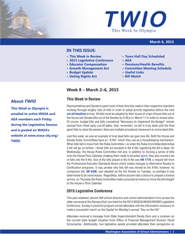 This Week in Olympia Week 8 – March 2–6, 2015 in THIS ISSUE: About