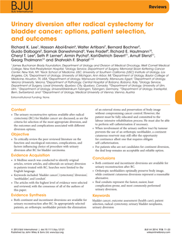 Urinary Diversion After Radical Cystectomy for Bladder Cancer: Options, Patient Selection, and Outcomes Richard K