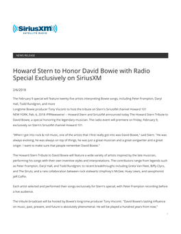 Howard Stern to Honor David Bowie with Radio Special Exclusively on Siriusxm