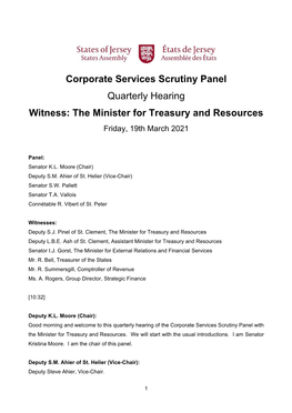 Quarterly Hearing with the Minister for Treasury and Resources