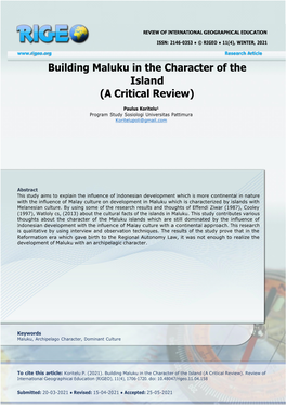 Building Maluku in the Character of the Island (A Critical Review)