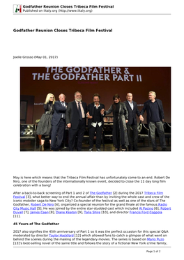 Godfather Reunion Closes Tribeca Film Festival Published on Iitaly.Org (