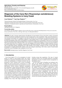 Thryonomys Swinderianus ) Breeding Systems in Ivory Coast