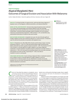 (Dysplastic) Nevi Outcomes of Surgical Excision and Association with Melanoma