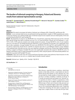 The Burden of Informal Caregiving in Hungary, Poland and Slovenia: Results from National Representative Surveys