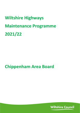 Wiltshire Highways Maintenance Programme 2021/22 Chippenham