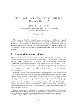 ELECTOOL. Some Tools for the Analysis of Electoral Systems∗