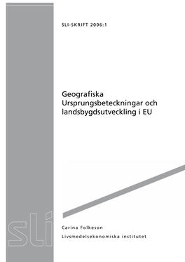 Geografiska Ursprungsbeteckningar Och Landsbygdsutveckling I EU