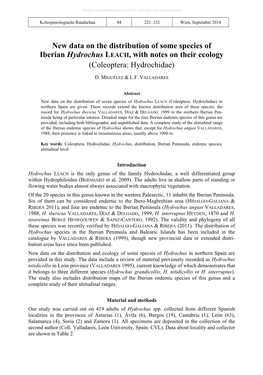 New Data on the Distribution of Some Species of Iberian Hydrochus LEACH, with Notes on Their Ecology (Coleoptera: Hydrochidae)