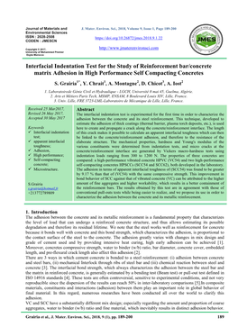 Interfacial Indentation Test for the Study of Reinforcement Bar/Concrete Matrix Adhesion in High Performance Self Compacting