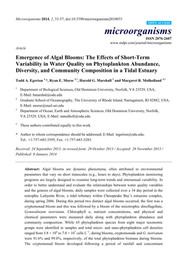 Emergence of Algal Blooms: the Effects of Short-Term Variability in Water Quality on Phytoplankton Abundance, Diversity, and Community Composition in a Tidal Estuary