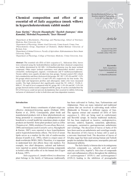 Chemical Composition and Effect of an Essential Oil of Salix Aegyptiaca L., Salicaceae,(Musk Willow) in Hypercholesterolemic Rabbit Model