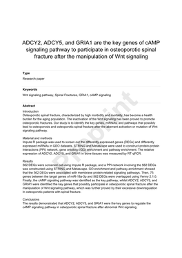 ADCY2, ADCY5, and GRIA1 Are the Key Genes of Camp Signaling Pathway to Participate in Osteoporotic Spinal Fracture After the Manipulation of Wnt Signaling