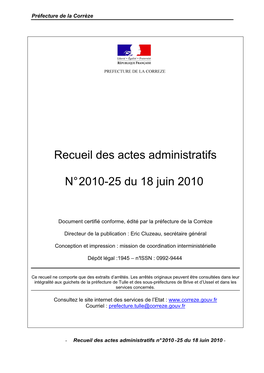 RAA N°25 Du 18 Juin 2010