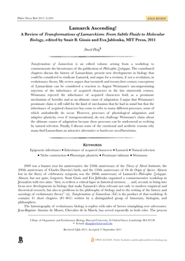 Lamarck Ascending! a Review of Transformations of Lamarckism: from Subtle Fluids to Molecular Biology, Edited by Snait B