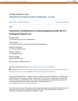 Taxonomic Considerations in Listing Subspecies Under the U.S. Endangered Species Act