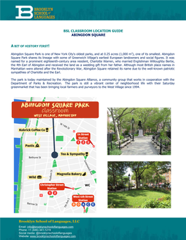 Brooklyn School of Languages, LLC BSL CLASSROOM LOCATION GUIDE ABINGDON SQUARE