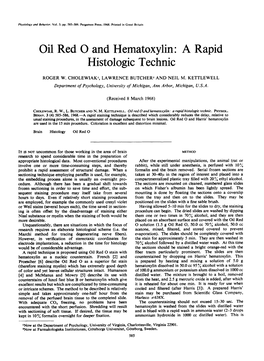 Oil Red O and Hematoxylin: a Rapid Histologic Technic