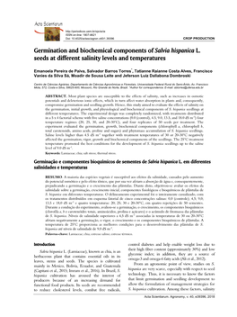 Germination and Biochemical Components of Salvia Hispanica L. Seeds at Different Salinity Levels and Temperatures