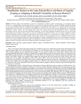 Smallholder Farmers in the Lake Edward River Sub-Basin of Uganda: (Coping Or Adapting to Rainfall Variability in Kasese District?) LION ENGR