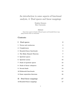 An Introduction to Some Aspects of Functional Analysis, 4: Dual Spaces and Linear Mappings