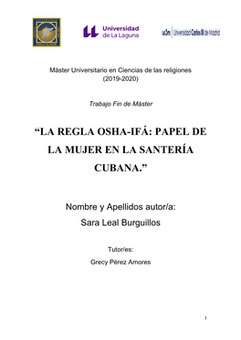 La Regla Osha-Ifá: Papel De La Mujer En La Santería Cubana.”