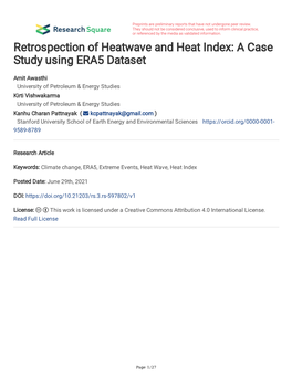 Retrospection of Heatwave and Heat Index: a Case Study Using ERA5 Dataset