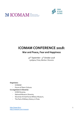 ICOMAM CONFERENCE 2018: War and Peace, Fear and Happiness