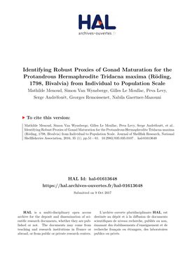 Identifying Robust Proxies of Gonad Maturation for the Protandrous Hermaphrodite Tridacna Maxima (Röding, 1798, Bivalvia) From