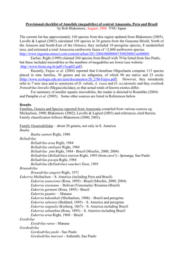 Provisional Checklist of Annelids (Megadriles) of Central Amazonia, Peru and Brazil by Rob Blakemore, August, 2006 YNU Japan