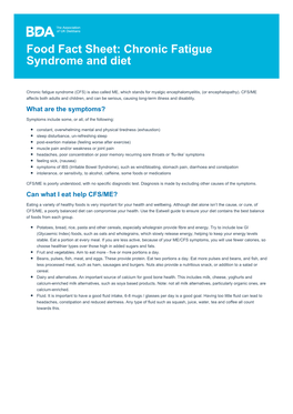 Food Fact Sheet: Chronic Fatigue Syndrome and Diet