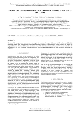 The Use of Sar Interferometry for Landslide Mapping in the Indian Himalayas