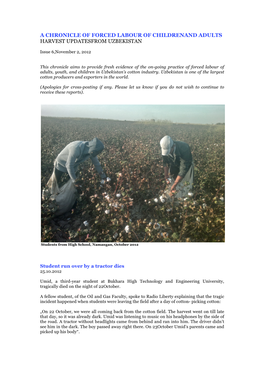 A Chronicle of Forced Labour of Childrenand Adults Harvest Updatesfrom Uzbekistan